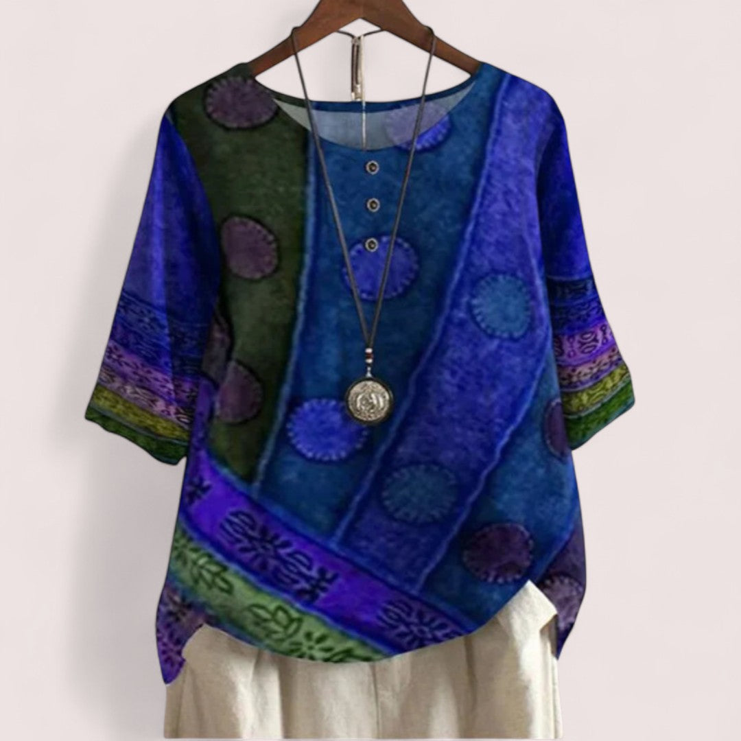 Linnea Stockholm | Majken – Mjuk topp med konstnärligt tryck