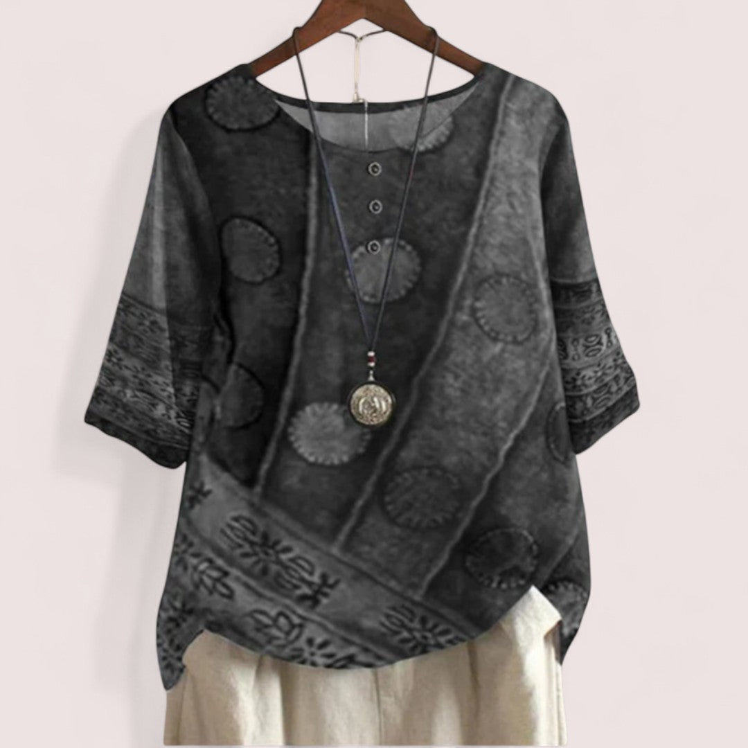 Linnea Stockholm | Majken – Mjuk topp med konstnärligt tryck