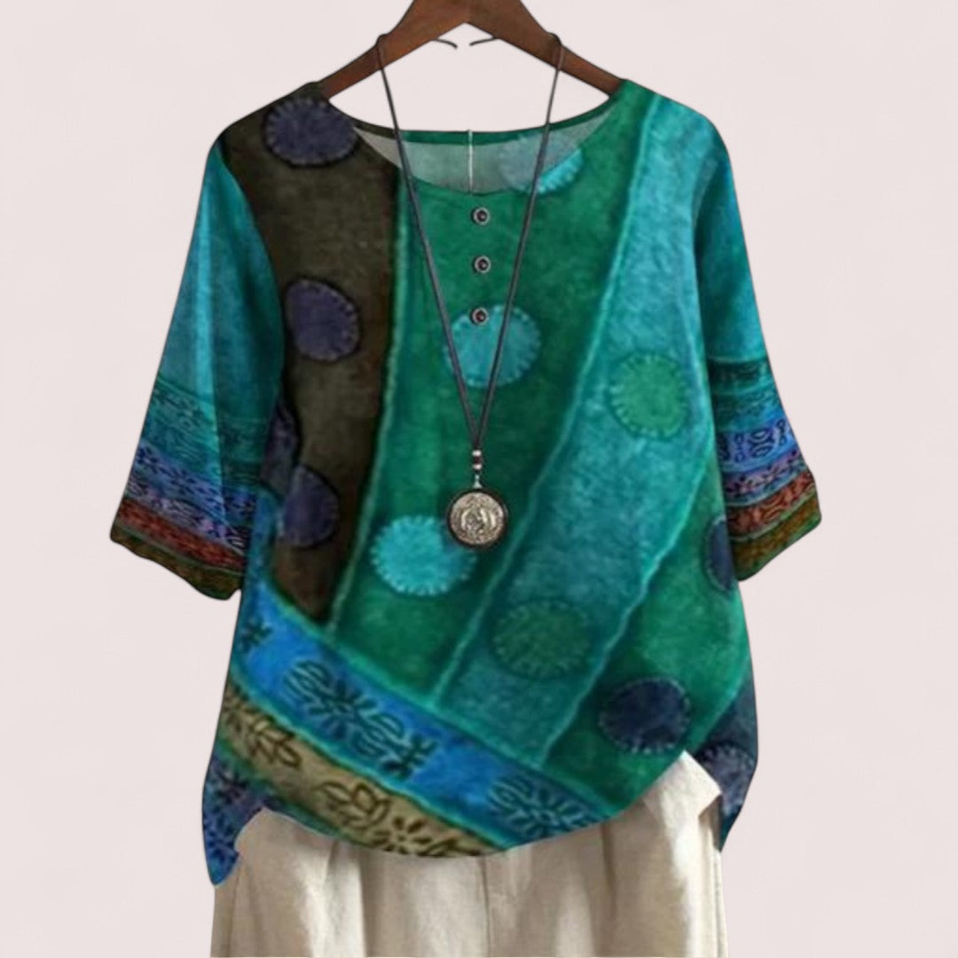 Linnea Stockholm | Majken – Mjuk topp med konstnärligt tryck