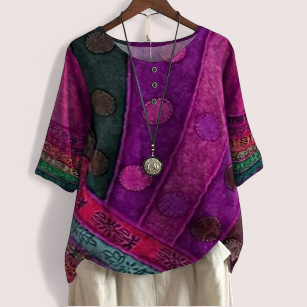 Linnea Stockholm | Majken – Mjuk topp med konstnärligt tryck