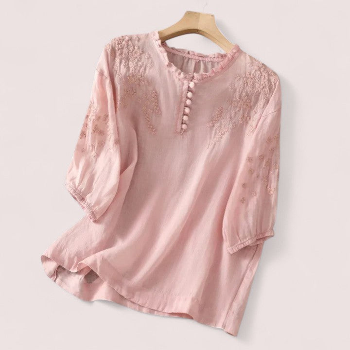 Linnea Stockholm | Blus i bomullsvoile med broderade axlar